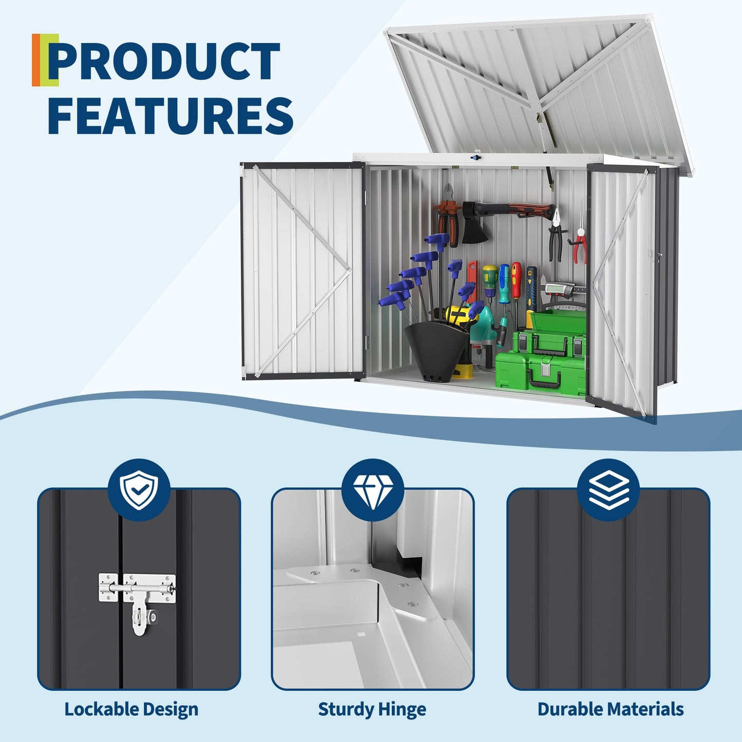 GarveeLife Outdoor Storage Shed, 80 Cu.Ft Outdoor Trash Can Storage Box with Lockable Door&Sloped Roof,Cabinet with Multi-Use Rust Prevention Galvanized Steel Enclosure for Yard, Garden, Patio