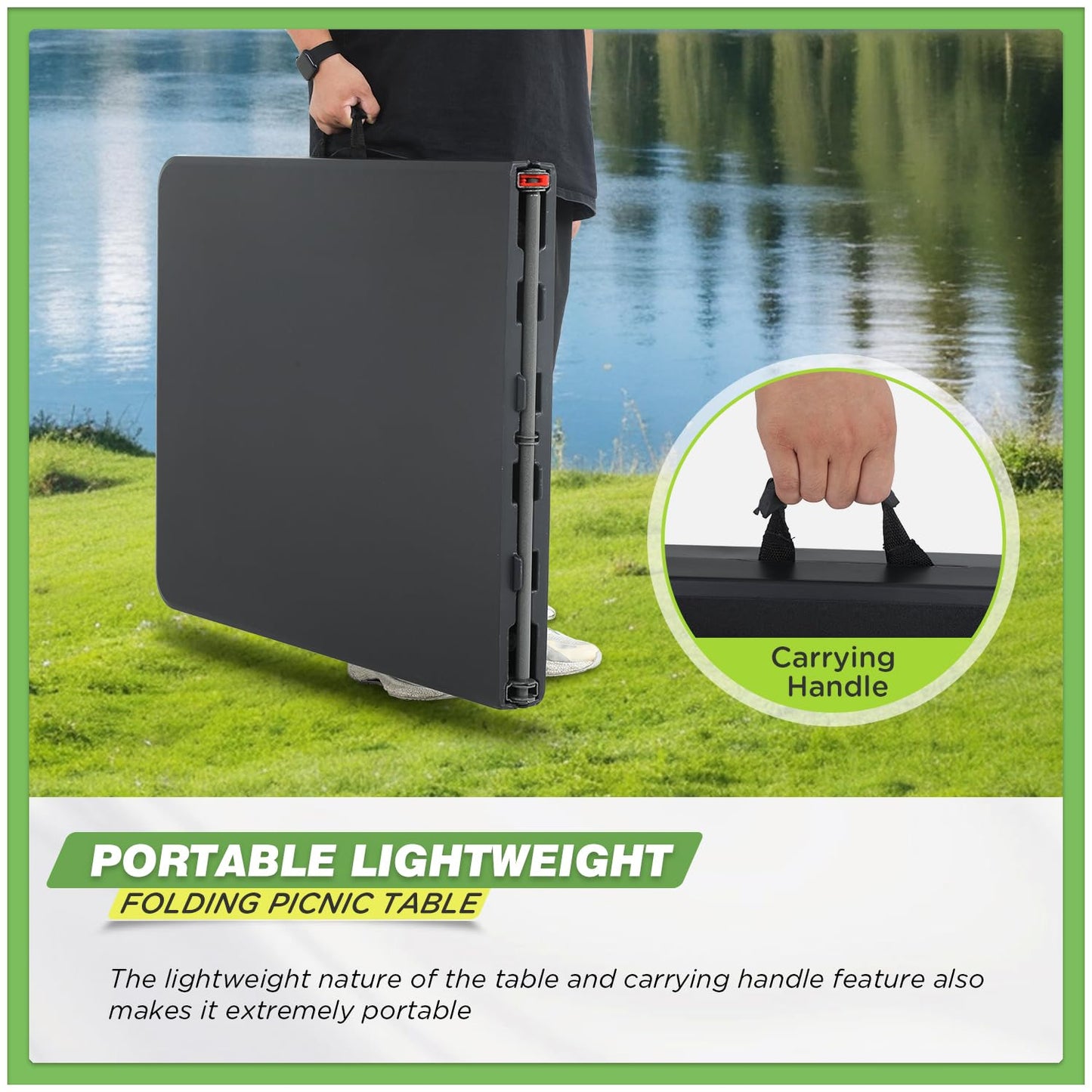 BestOffice Outdoor 6 FT Folding Camping Table Plastic Table Portable Square Height Dining Table Perfect for Picnics, Parties, Party and Camping, Black
