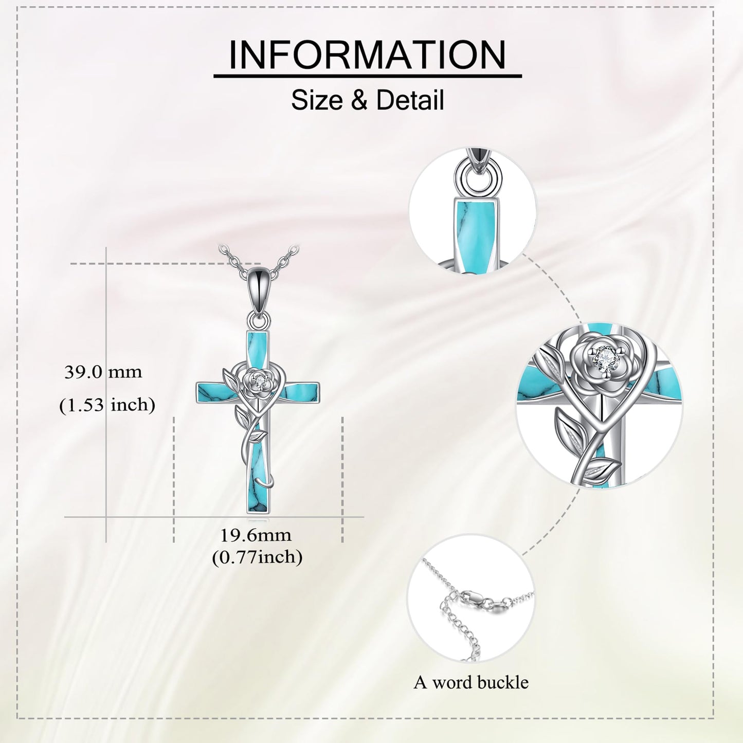 ONEFINITY Turquoise Cross Necklace 925 Sterling Silver Rose Flower Cross Pendant Turquoise Jewelry Gifts For Women