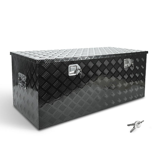 BLACKHORSE-RACING 48 Inch Heavy Duty Aluminum Tool Box Pick Up Truck Bed RV Trailer Toolbox Square Storage Organizer with Side Handle, Lock and Keys- Black48 x 19.5" x 17.5 "