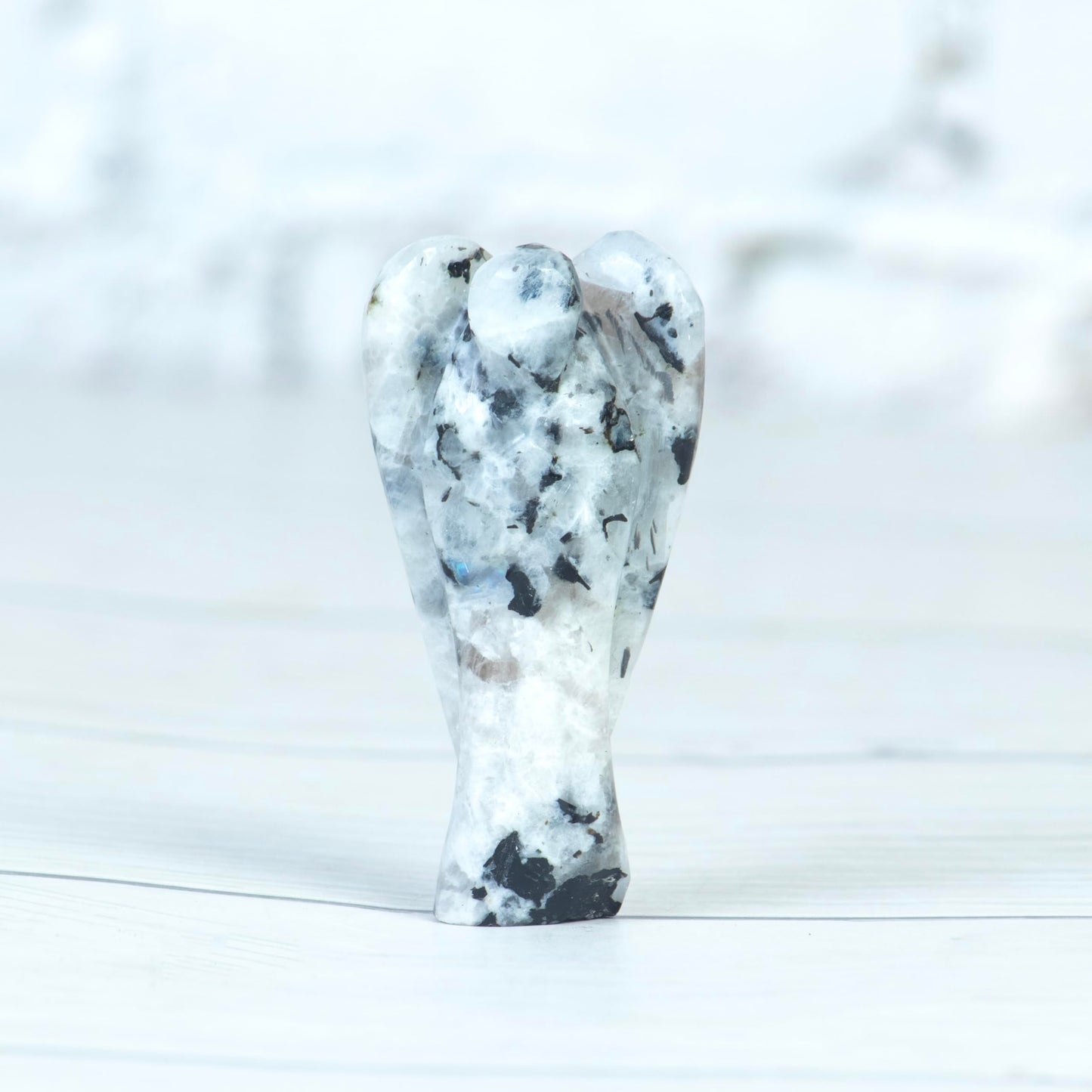 Crocon Rainbow Moonstone Guardian Angel Healing Figurine, Hand Carved Pocket Angel - Crystals for Positive Energy, Handmade Mini Statue for Love, Peace & Healing, Natural Gemstone Healing Figurine
