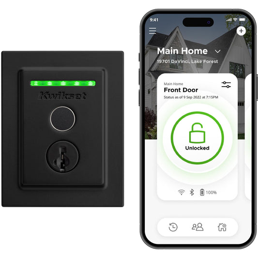 Kwikset Halo Touch Fingerprint Wi-Fi Smart Lock, Keyless Entry Door Deadbolt, Geofence Auto-Unlock, Grade AAA Certified, No Hub Required Easy Install, Matte Black Lifetime Finish Warranty