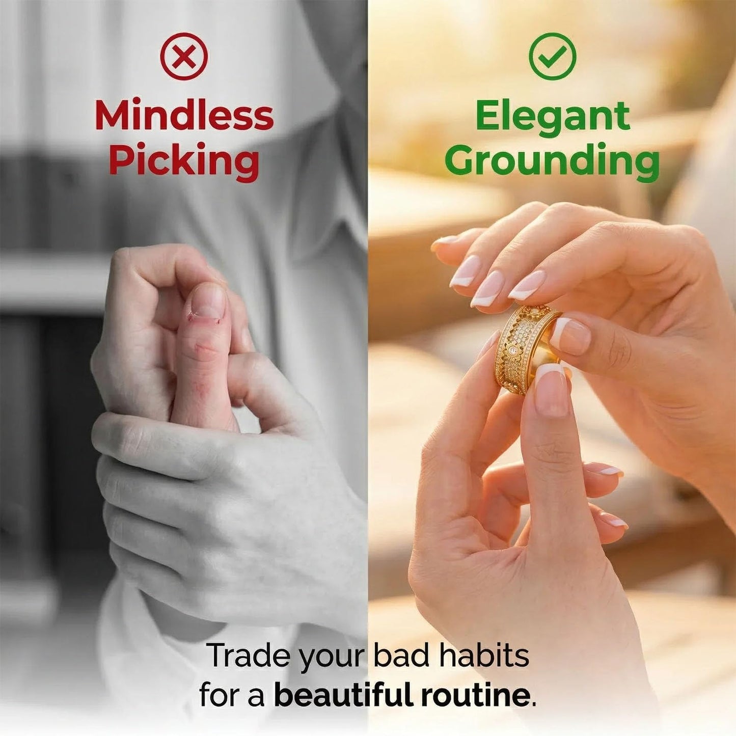 Xarewx Mindfulness Rings for Women, Fidget Ring, Adjustable Anti-Anxiety Fidget Rings, Menopause and Stress Ring, Calm & Everyday Wear (3pcs, 8)