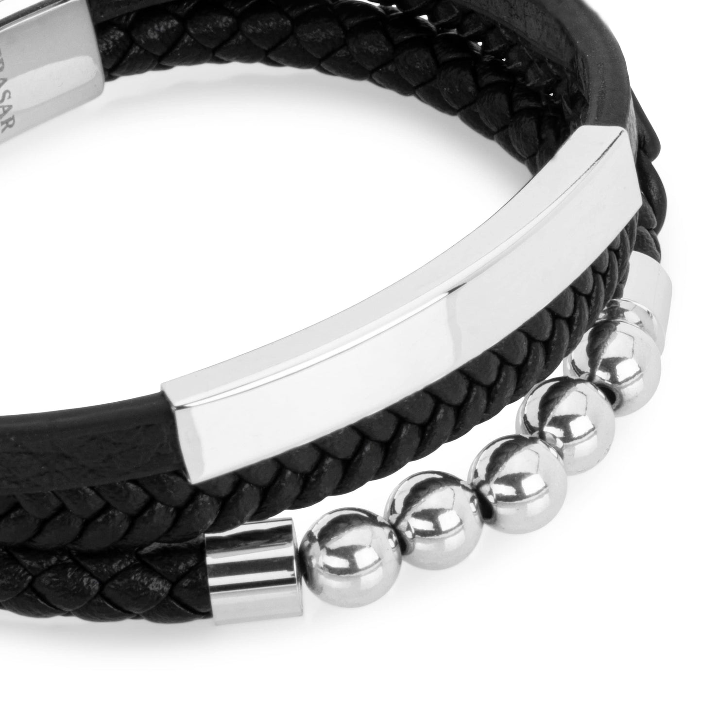 SERASAR Mens Leather Bracelet 17cm Silver Presents Men Gift Box Cowhide Braided Magnetic Clasp Multi Layer Wrap Rope Mans Male Bracelets Band Jewelry Magnet Accessories