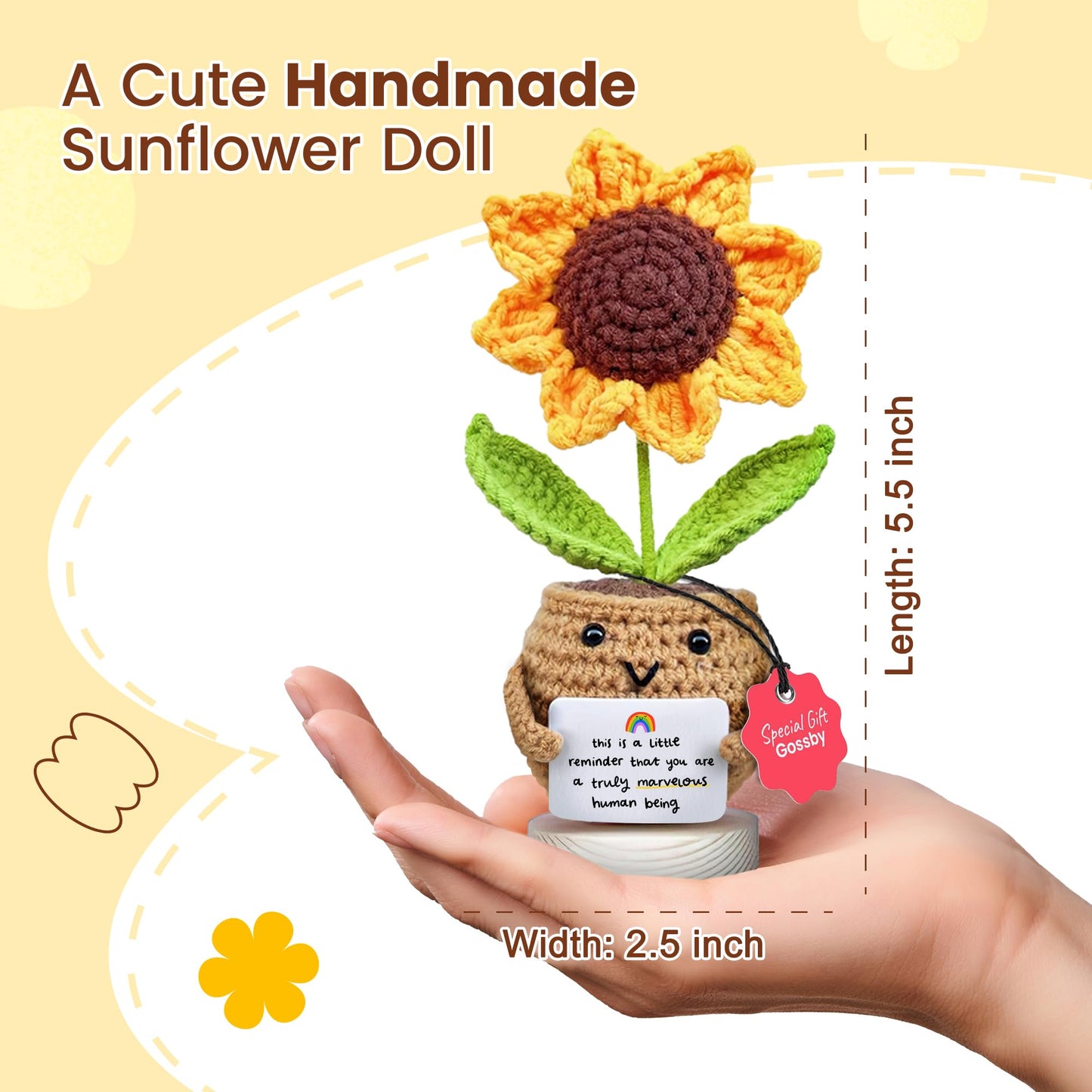 Gossby Positive Sunflower Crochet - Mother's Day, Thank You Gift for Women - Basket Stuffers - Graduantion, Nurse Week 2026 - Appreciation, Christmas, Birthday Gift for Mom, Teacher, Coworker, Friend