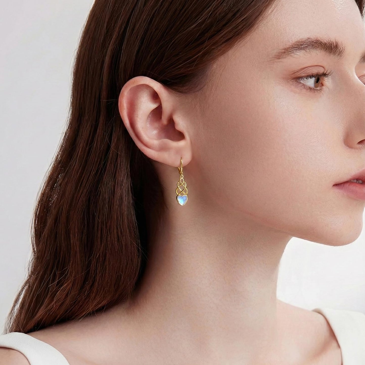 XPYPZP 14K Gold Celtic Knot Dangle Drop Earrings for Women Irish Celtic Heart Moonstone Leverback Earrings Ireland Jewelry Mothers Day Gifts for Mom Wife Girlfriend Her