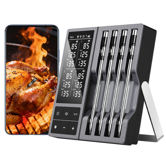 Smart Wireless Meat Thermometer with 4 Probes & 800ft Range, Bluetooth Grill Food Thermometer, Digital Backlit Screen, 0.5S Instant Read, NIST ±0.5℉ Accuracy for Kitchen BBQ, Oven, Smoker, Air Fryer