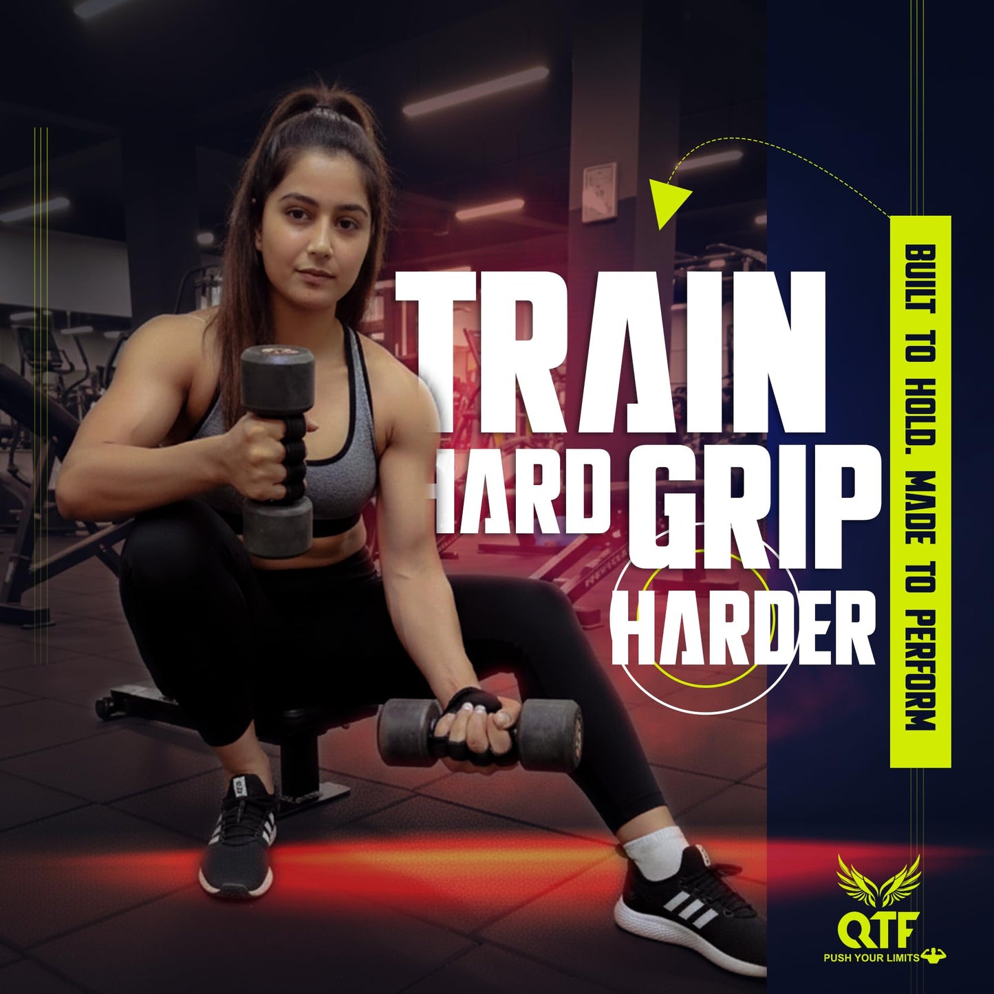 QTF Lifting Grips for Weightlifting Rubber Gloves Gym Palm Protector Grip Pads Replacement of Workout Gloves for Men & Women - Pads for Gym Weightlifting, & Pull Ups (Black/Pink)
