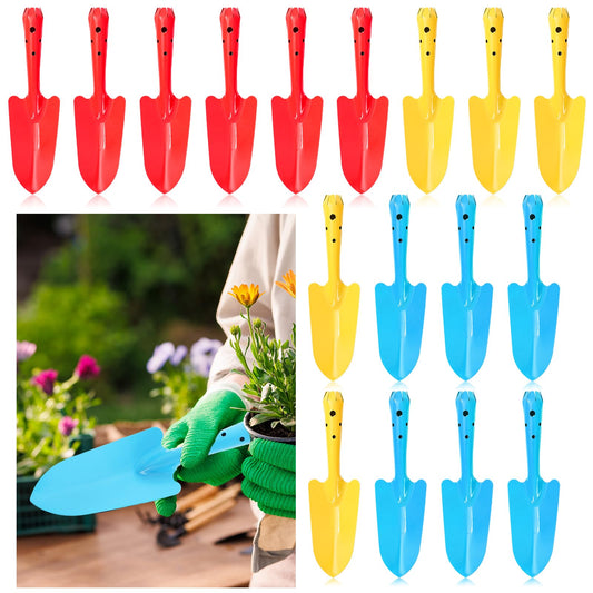FYSUIMU 18Pcs Spring Colorful Garden Shovels Red Yellow Blue Pointed Tip Mini Shovels Teens Adults Students Metal Garden Tools for Flower Soil Planting Digging Transplanting Activities