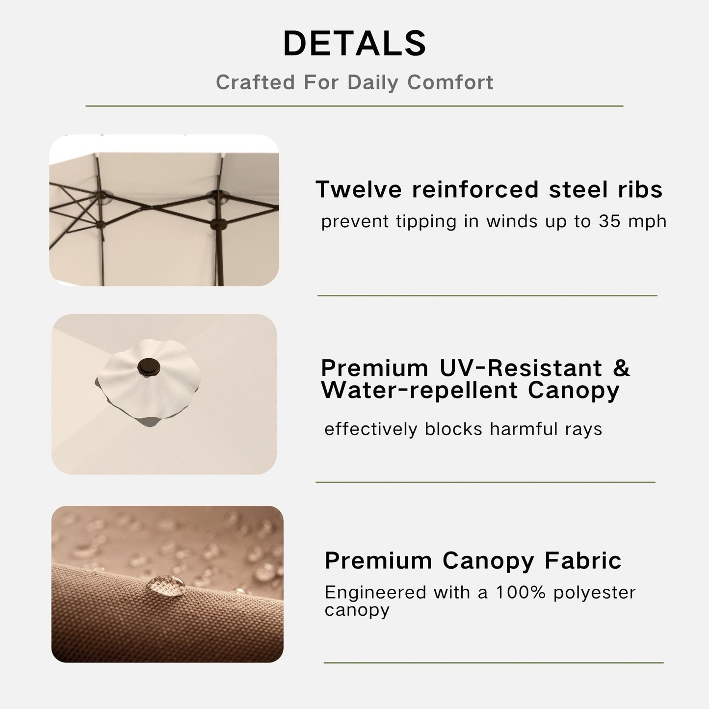 Kingdura 15ft Large Patio Umbrella with Base Included, Double-Sided Rectangle Outdoor Table Umbrella with 12 Reinforced Ribs, Crank Lift for Market Pool Deck Backyard, Beige