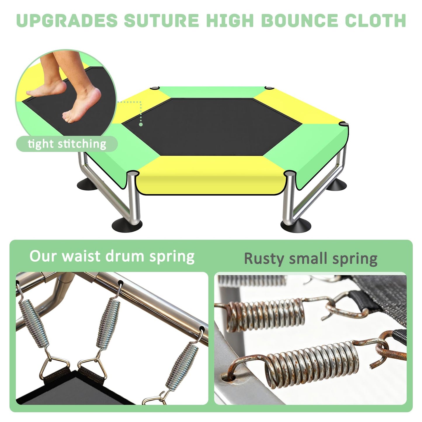60" Trampoline for Kids, Upgrade Full Anti-Rust 440lbs Indoor Outdoor Toddler Trampoline with Net, Adjustable Trampolines with Anti-Rollover Bottom, Birthday Gifts for Boys & Girls