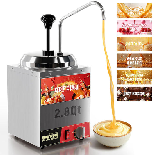 WantJoin Nacho Cheese Dispenser with Pump - 2.8Qt Cheese w/Warmer Stainless Steel Pump Hot Fudge Warmer 86-185°F Temperature Control, Commercial Nacho Cheese Warmer Dispenser for Hot Fudge Caramel