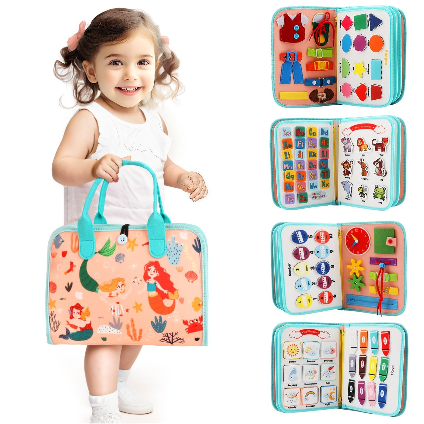 Teefrye Toddler Busy Board Montessori Toys for Toddlers 1-3 Year Old Educational Activity Book Board Sensory Travel Toys Ages 3-5 Preschool Learning Fine Motor Skills Toy Quiet Book Gift for Kids