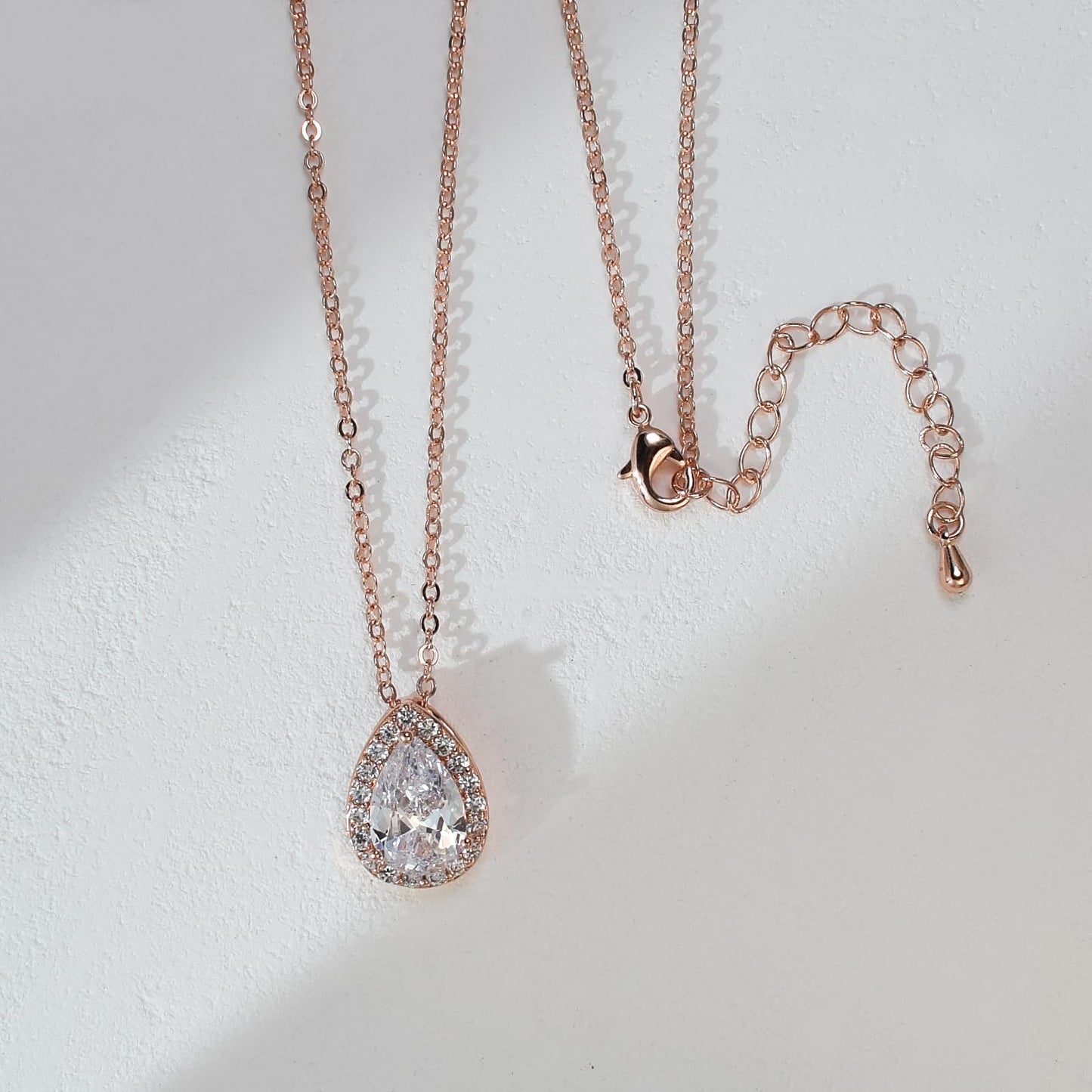 UDYLGOON Teardrop Cubic Zirconia Jewelry Set Necklace Earrings Bracelet Bridal Wedding Jewelry for Women Bridesmaid Prom Party (3 Set - Rose Gold Plated)