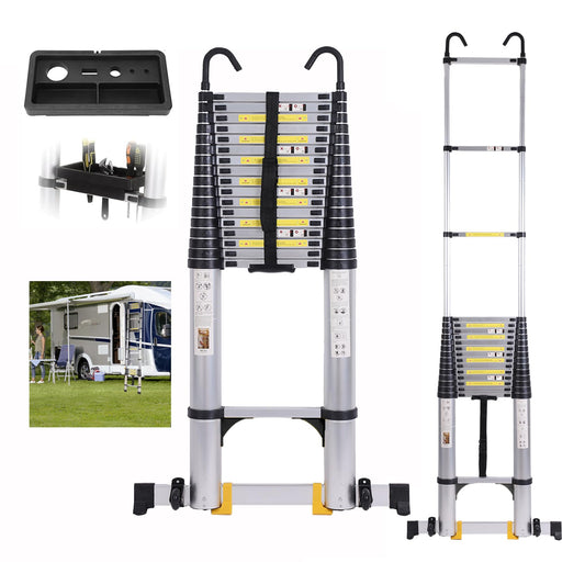 Dajianglx 26.2 FT Telescoping Ladder, Lightweight Multi-Purpose Aluminum Extension Ladder w/Tool Tray Stabilizer and Non-Slip Feet, Telescopic Extendable Ladder for Home, RV, Roof and Outdoor Work