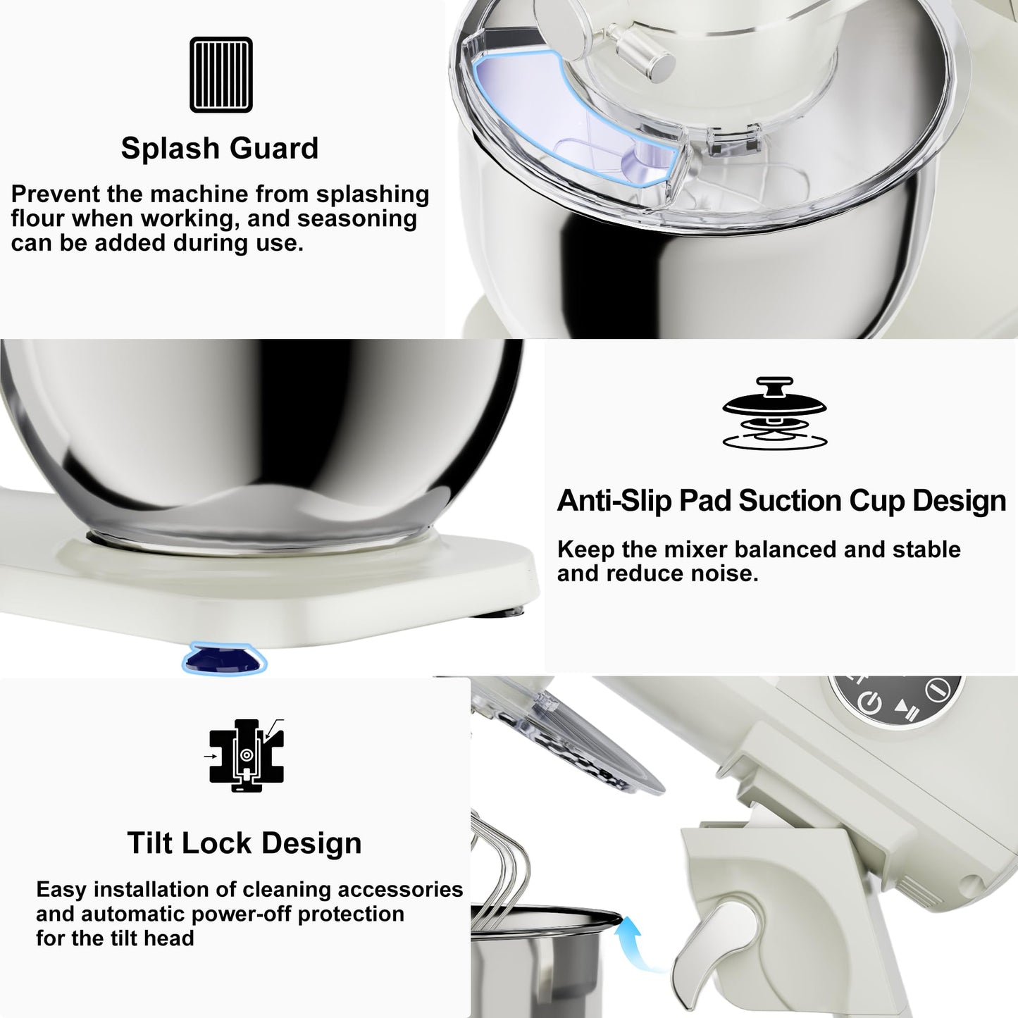 8.45 QT All Metal Stand Mixer,10 Speed Large Capacity Kitchen Mixer with Digital Timer & Tilt-Head, Electric Mixer with Whisk Dough Hook Mixing Beater for Baking,Cakes,Cookie,Bread,Salad(White)