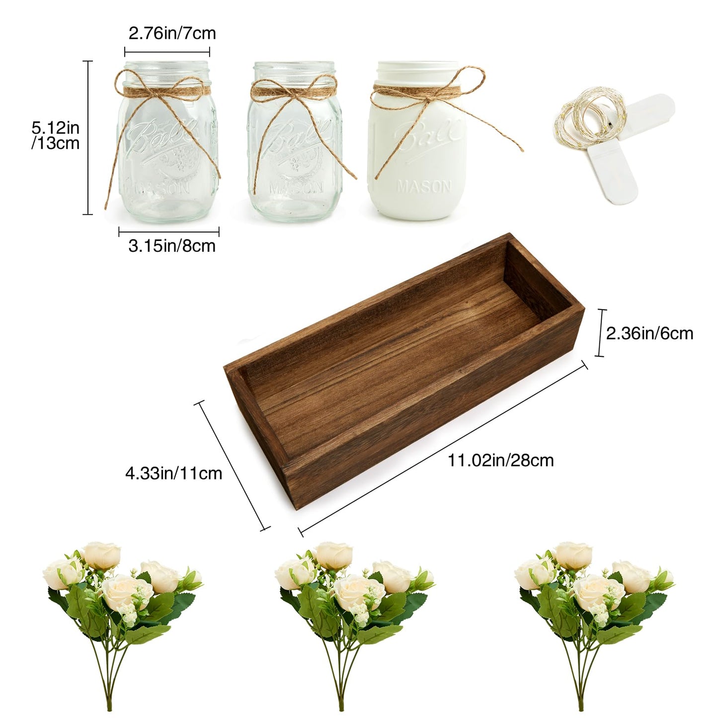XXXFLOWER 3 Pcs Mason Jars Lights Fall Table Centerpieces - Birthday Gifts for Women Mom Wife,Indoor Decors for Farmhouse Coffee Table Dining Room Kitchen Wedding