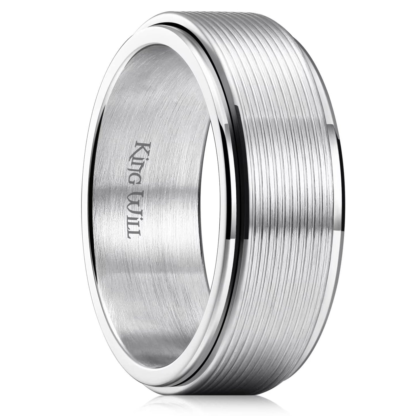 King Will Mens Silver 8mm Groove Spinner Rings Stainless Steel Anxiety Fidget Ring for Women Men Polish Thin Line Groove Wedding Band Fidget Ring Matte Brushed Comfort Fit 10