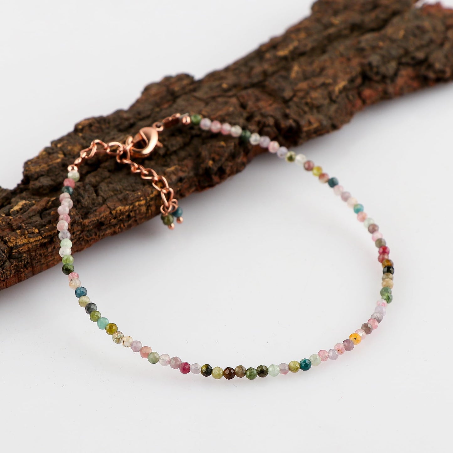 NJCRAFT Tourmaline Bracelet for Women | Natural Multicolor Gemstone Micro Bead Bracelet (11–13 Carat) | Rose Gold Plated Adjustable Chain 7+1 Inch | Handmade Minimalist Jewelry Gift