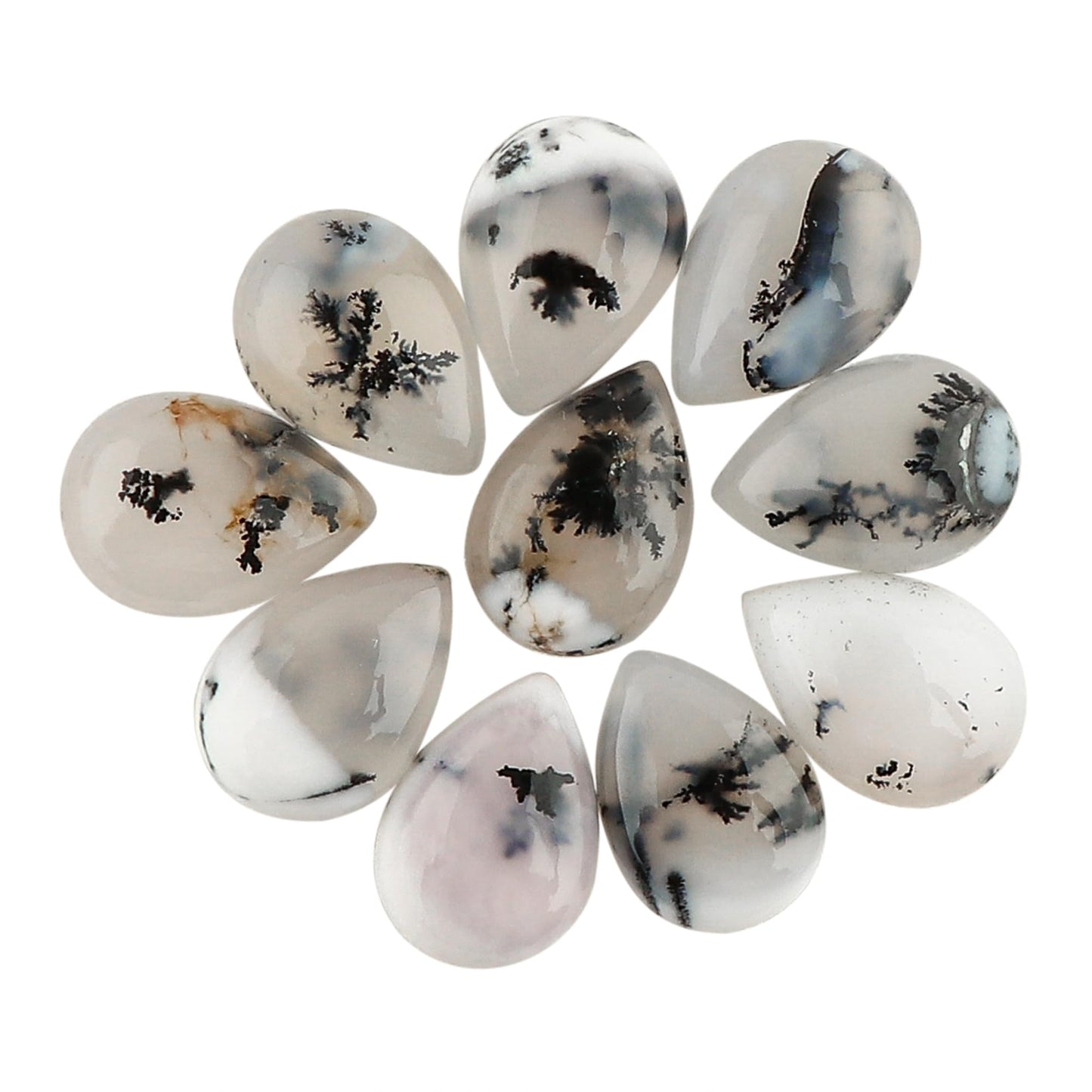 5 PCS, 10x8 mm, AURA GEMS Natural Dendrite Opal, Cabochon, Pear Shape, Jewelry Making Stone Supply, Chakra Energy Healing Gemstone, Real Crystal, Birthstone, Wholesale deal