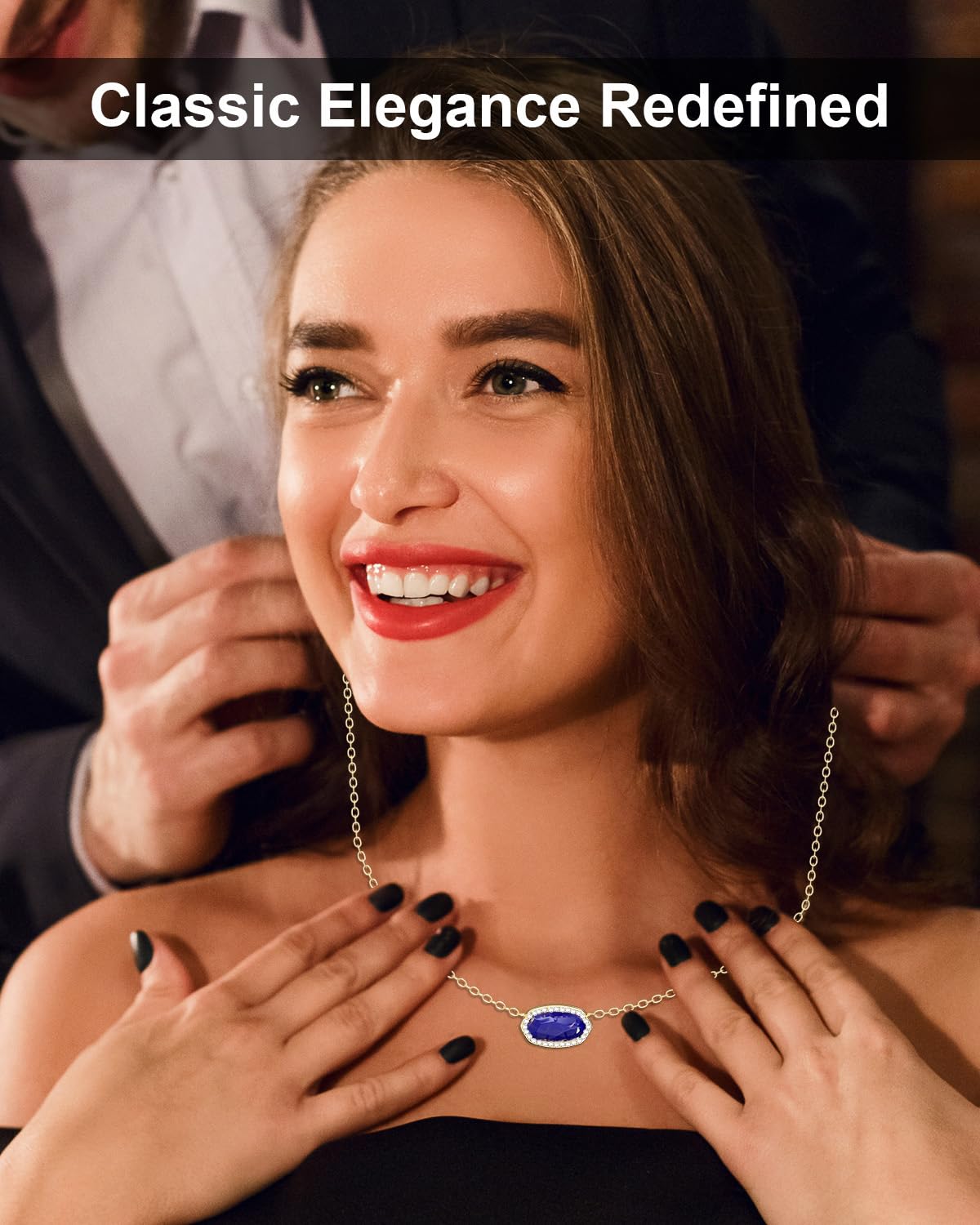 AICase 18K Gold Plated Pendant Necklace for Women,Diamond Rhinestone Dainty Fashion Jewelry,Anniversary Wedding Birthday Gifts for Women/MoM/Sister/Friends/Her/Wife/Grandma/Coworker_Blue