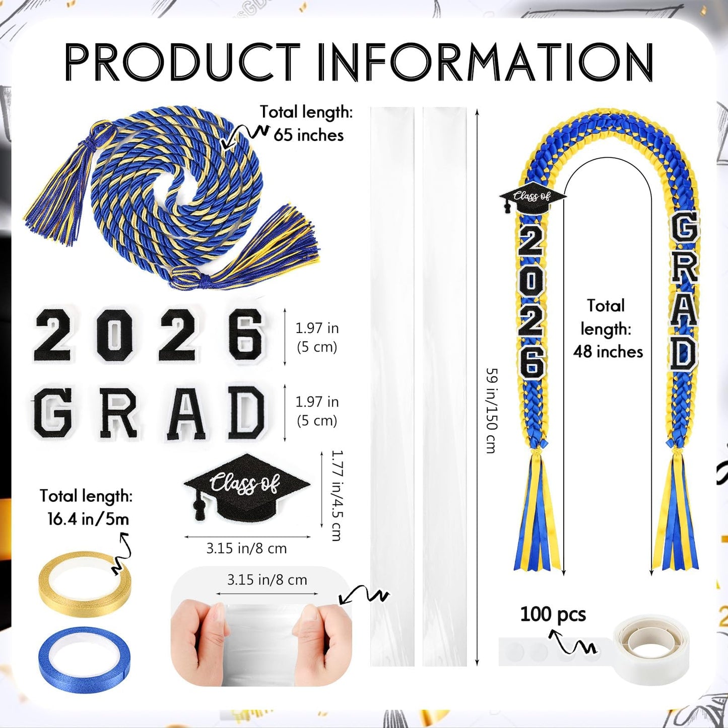 YLOLUL 16 Pcs Graduation Leis 2026 Graduation Candy Lei Kit with Honor Cord Class of 2026 Graduation Ribbon Money Lays Necklace Graduation Gift Party Accessories for Women Men