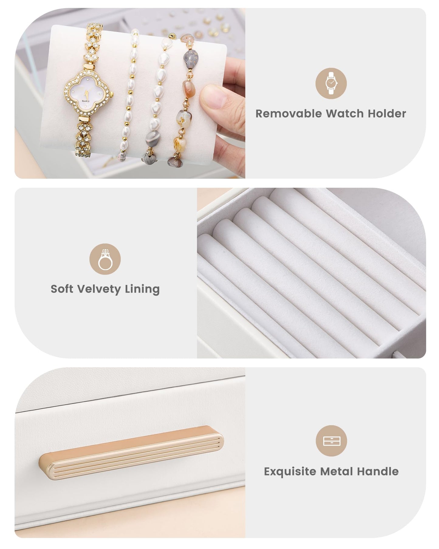 Lolalet 2-Layer Jewelry Box Organizer for Women Girls, Jewelry Storage Case Holder with Drawers for Necklaces Ring Earrings Bracelet Watch, Gifts for Galentines Valentines Girlfriend Wife -Beige