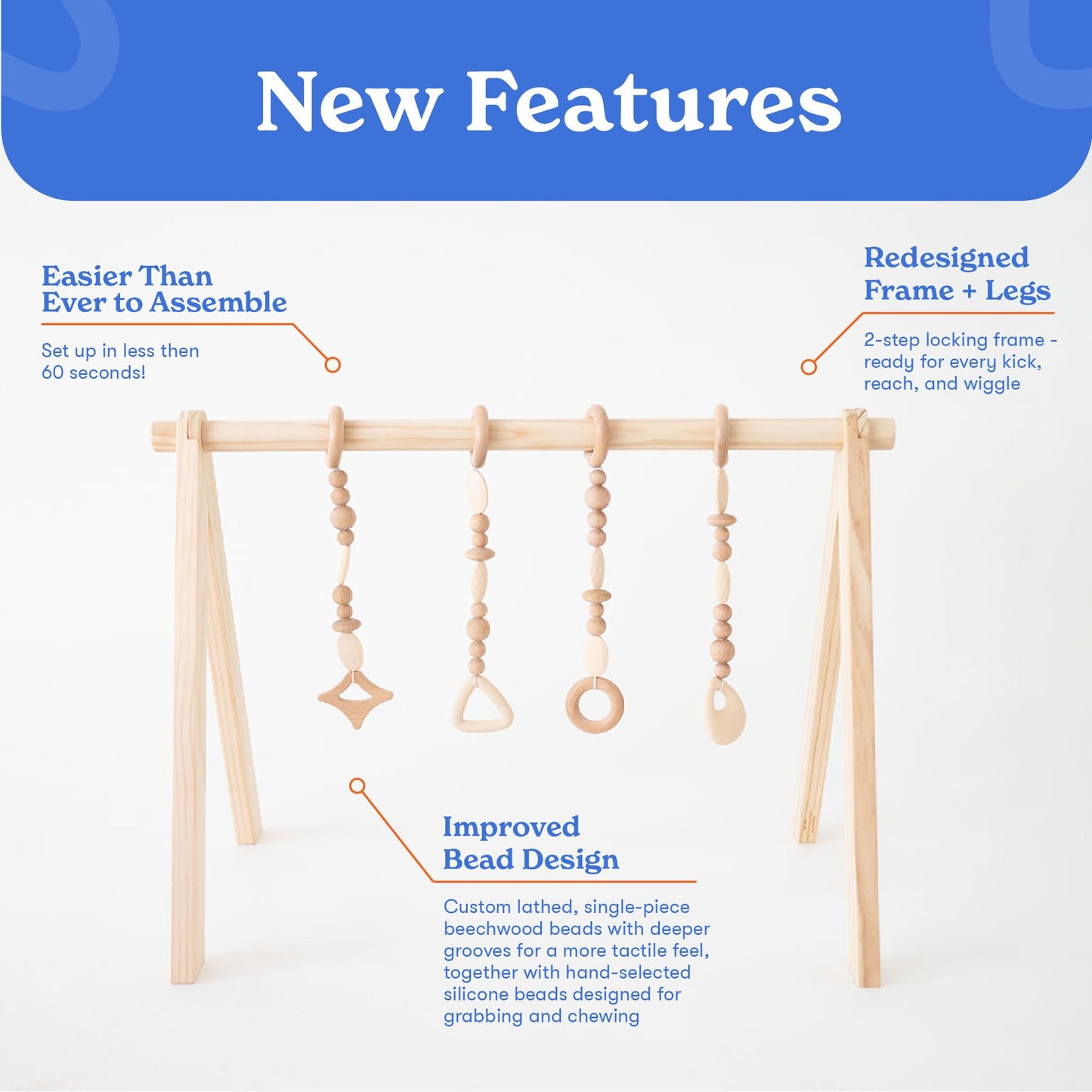 Poppyseed Play Wooden Baby Play Gym | Montessori-Inspired Activity Center with 4 Hanging Toys | Natural Wood & Silicone | Ideal for Tummy Time, Sensory Play & Motor Skill Growth | 0-12 Months