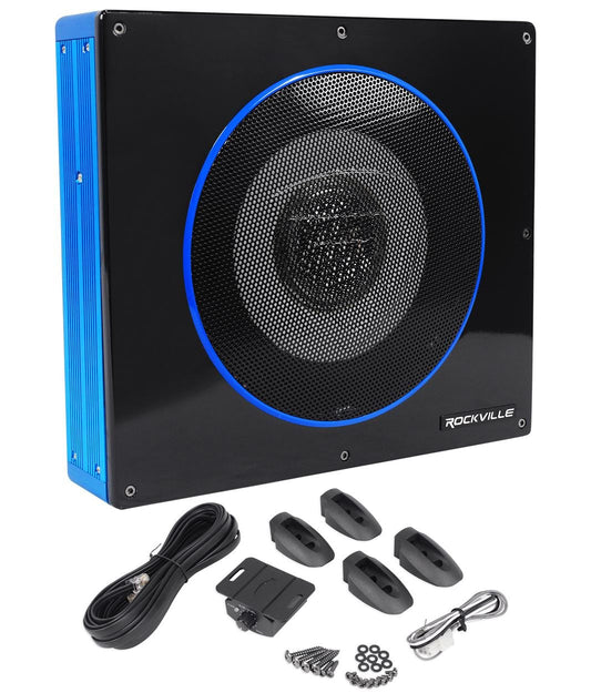 Rockville RW8CA 600W Low Profile Under-Seat Active Car Subwoofer, 2 Ohm, Deep Bass, Slim Design, Easy Install, Perfect for Car Audio Enthusiasts