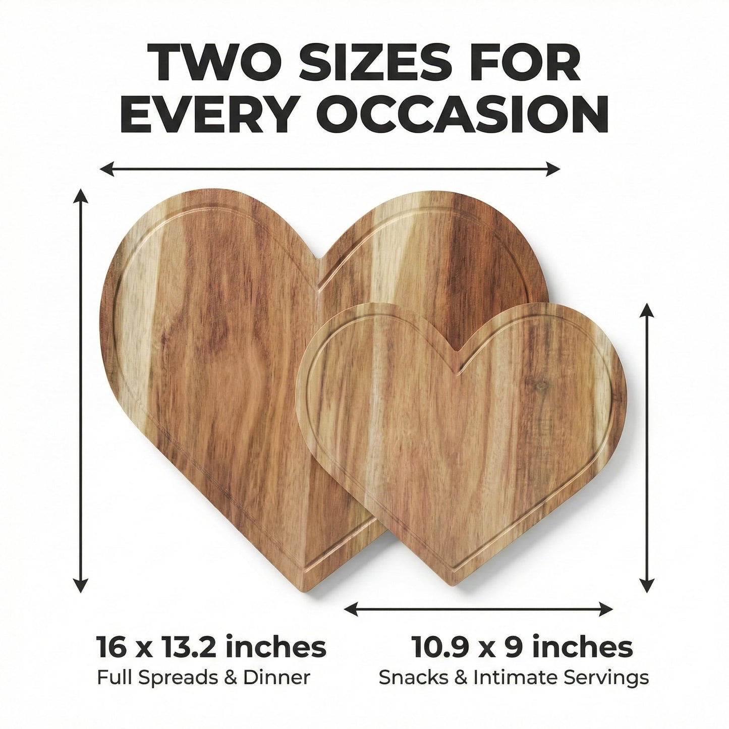 Set of 2 Heart Charcuterie Boards - Acacia Wood Cutting Heart Shaped Charcuterie Board - Mother’s Day Gifts for Mom, Wife, Grandma, Birthday Gifts for Mother & Grandmother