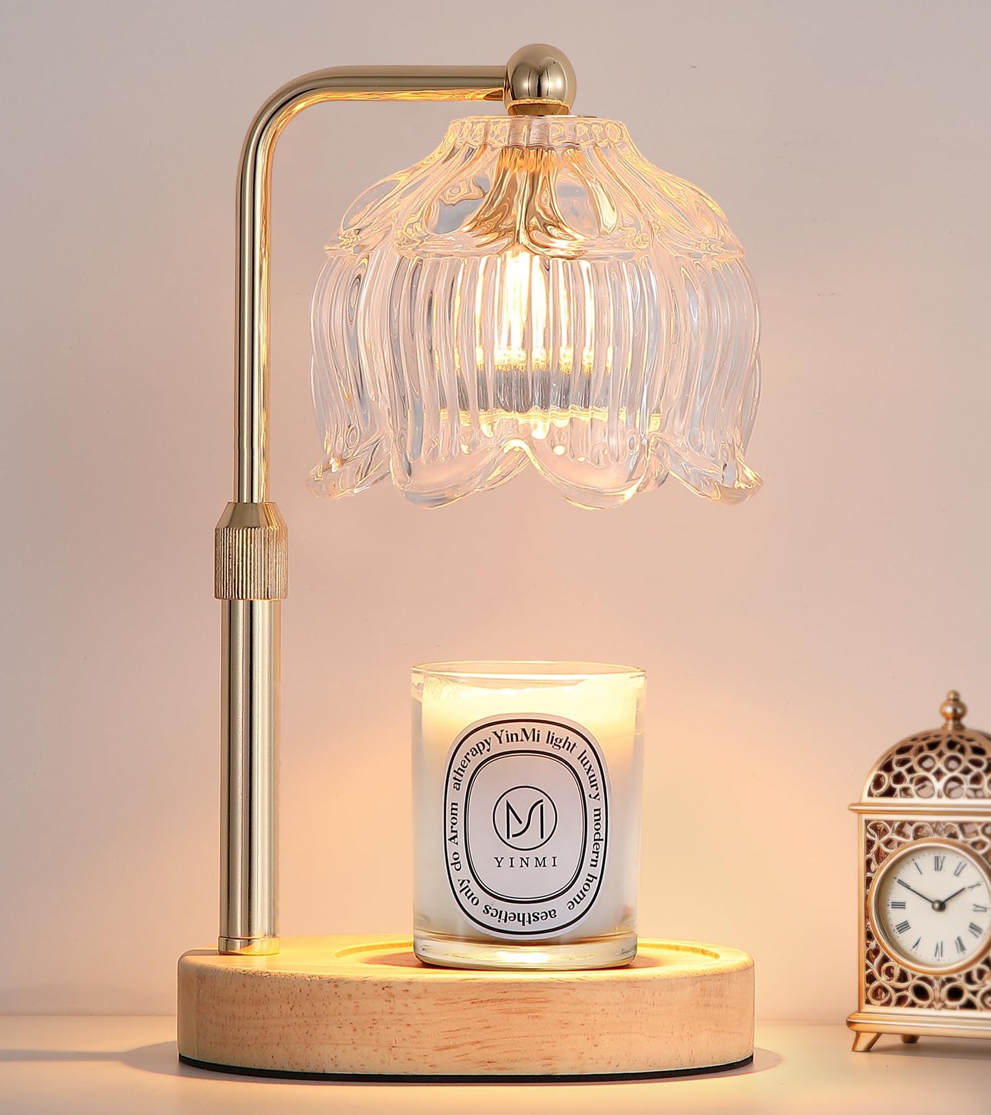 Gold Candle Warmer Lamp for Flower-Shaped Glass,Wax Melt Warmer for Jar Candles,Candle Warmer Lamp with Timer Dimmable, Birthday Mother's Day Valentines Gifts for Women Mom Sister Wife Bedroom