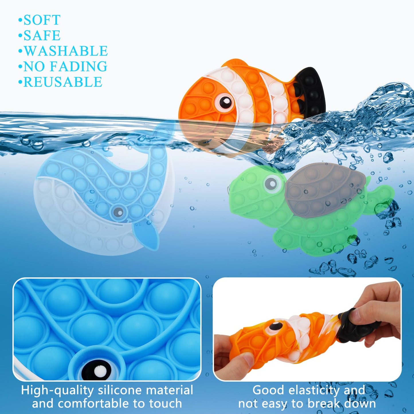 3 PCS Ocean Animal Fidget Toys for Kids, Marine Push Bubble Fidget Toys, Silicone Squeeze Sensory Toys, Stress Relief Toy for Kids Adults School Classroom Gift Party Favors