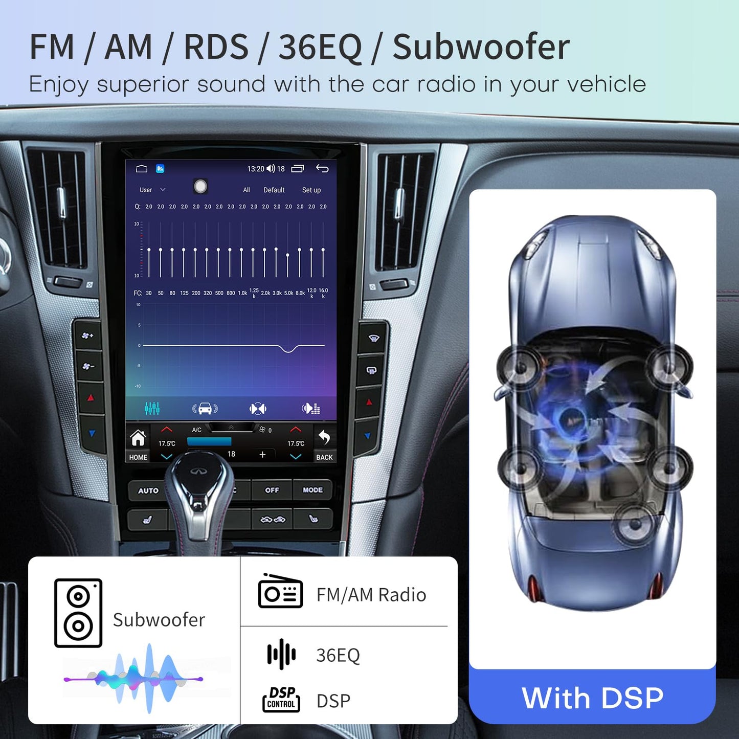Car Radio for Infiniti Q50 Q50S Q60 Q60S 2013-2022 Replacement Stereo Carplay Upgrade 12.1" Display Screen Android Auto GPS Navigation Tesla Style with DSP Bluetooth in Dash Headunit