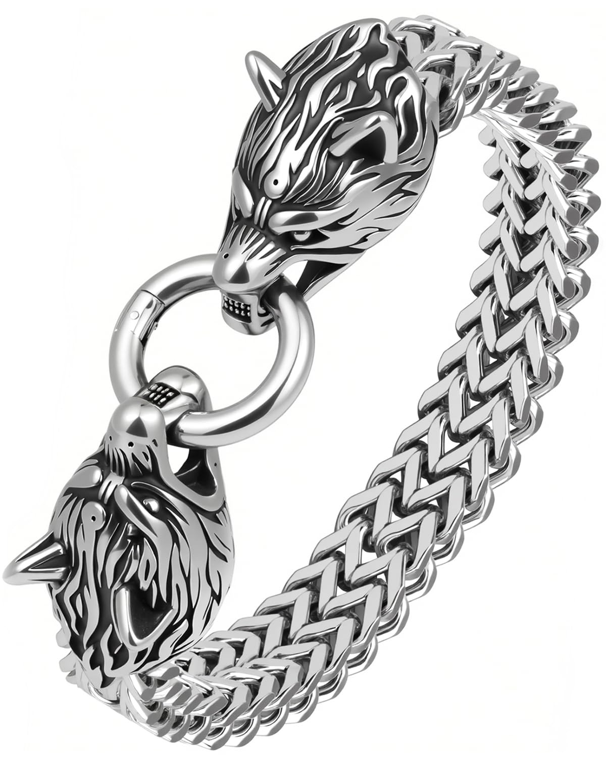 LuxGoth Stainless Steel Wolf Head Heavy Cuban Link Chain Bracelet Gothic Punk Rock Biker Vintage Viking Animal Franco Link Curb Bracelet Jewelry for Men Silver GTS-B1B45701