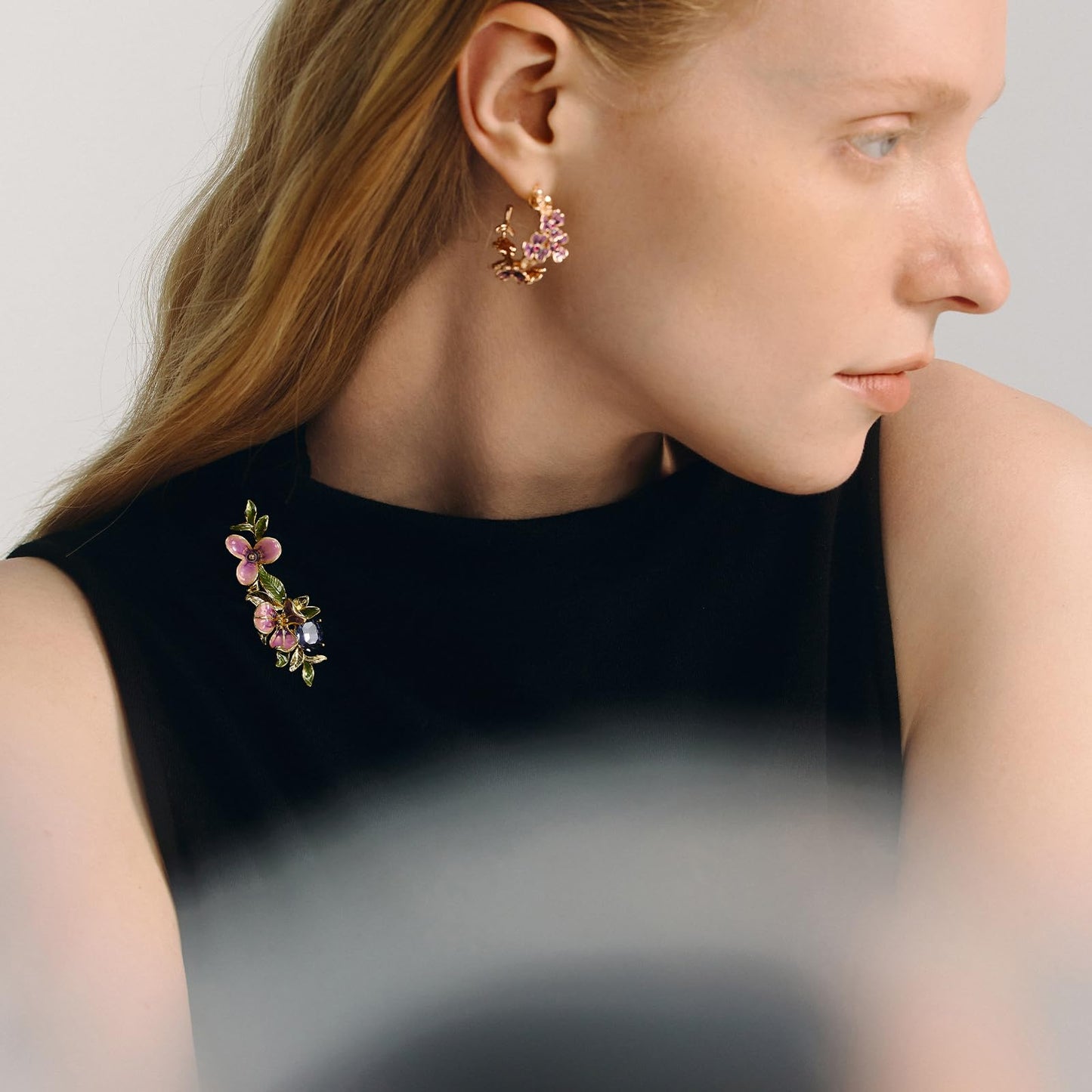 Irises Flower brooches and pins for women, Hand-driping Oil brooch pins inlaid with artificial crystals, SHE'S FREE STYLE JUST FOR YOU Green leaf safety pins enameled jewelry pins and brooches (Purple)