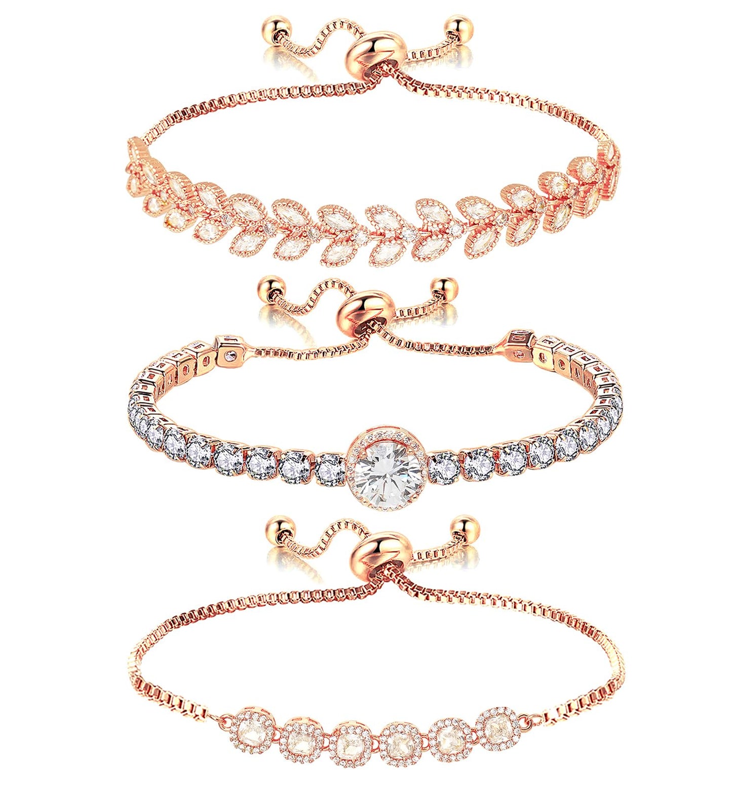 Wovanoo Tennis Bracelet for Women Cubic Zirconia Bracelets Adjustable Slider Bracelets Rose Gold