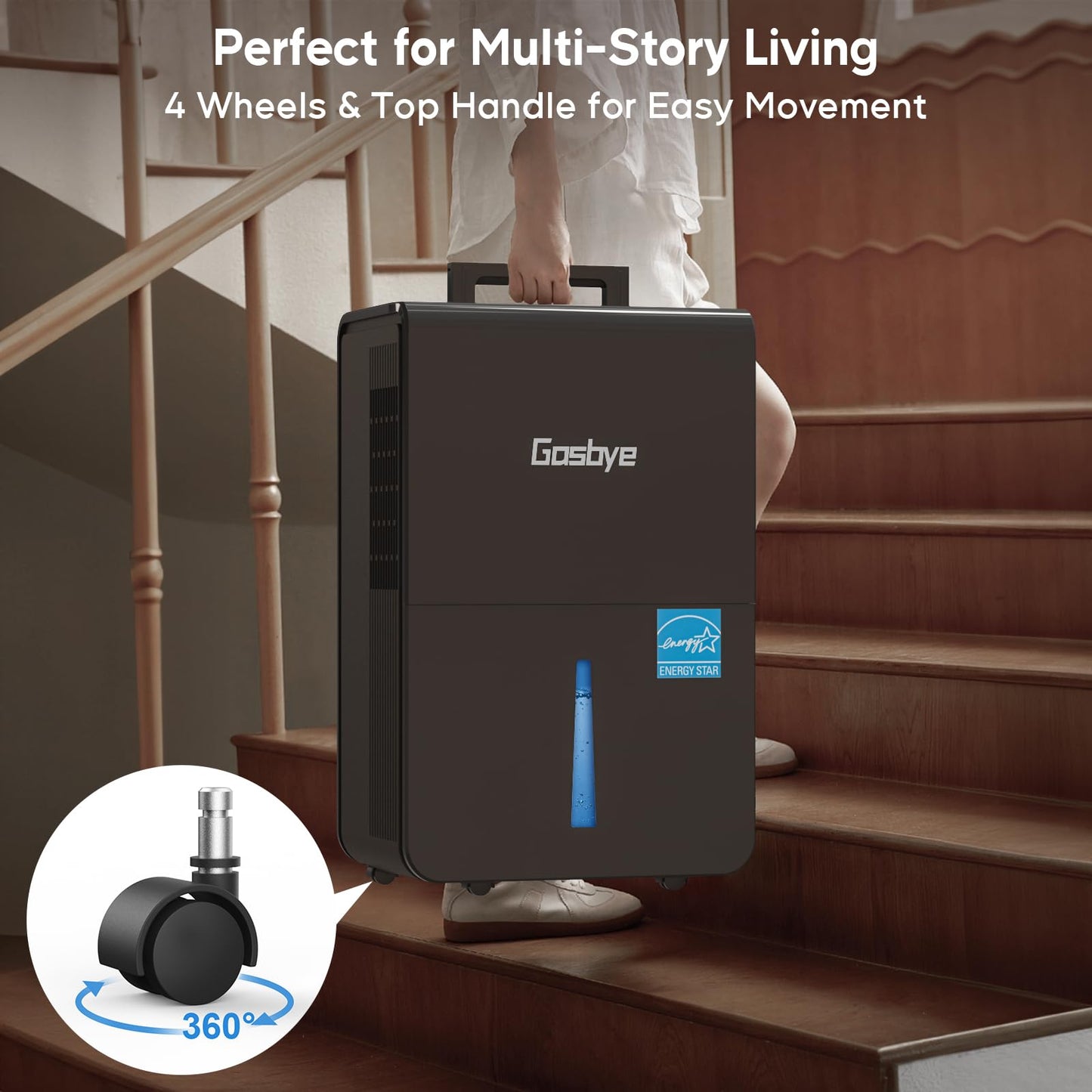 Gasbye 4500 Sq.Ft. 2025 Energy Star Dehumidifier for Basement & Large Rooms with Drain Hose, Max 115 Pints/Day | 45dB Quiet Compressor | 1.7 Gal Water Tank | Auto Shut-Off & Restart, Black