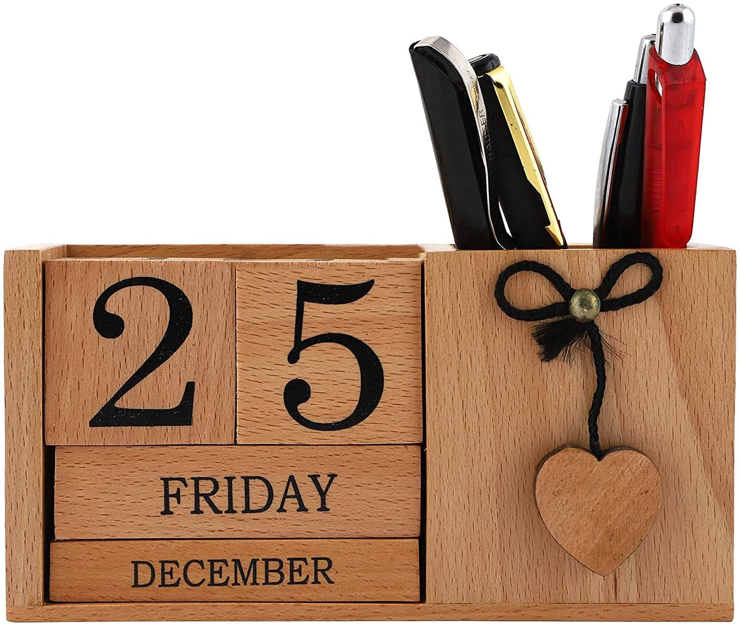 Frescorr - Wooden Perpetual Calendar for Desk, Wood Month Date Display Blocks for Teachers, Students, Classrooms, Farmhouse Office Decor, Desk Accessories