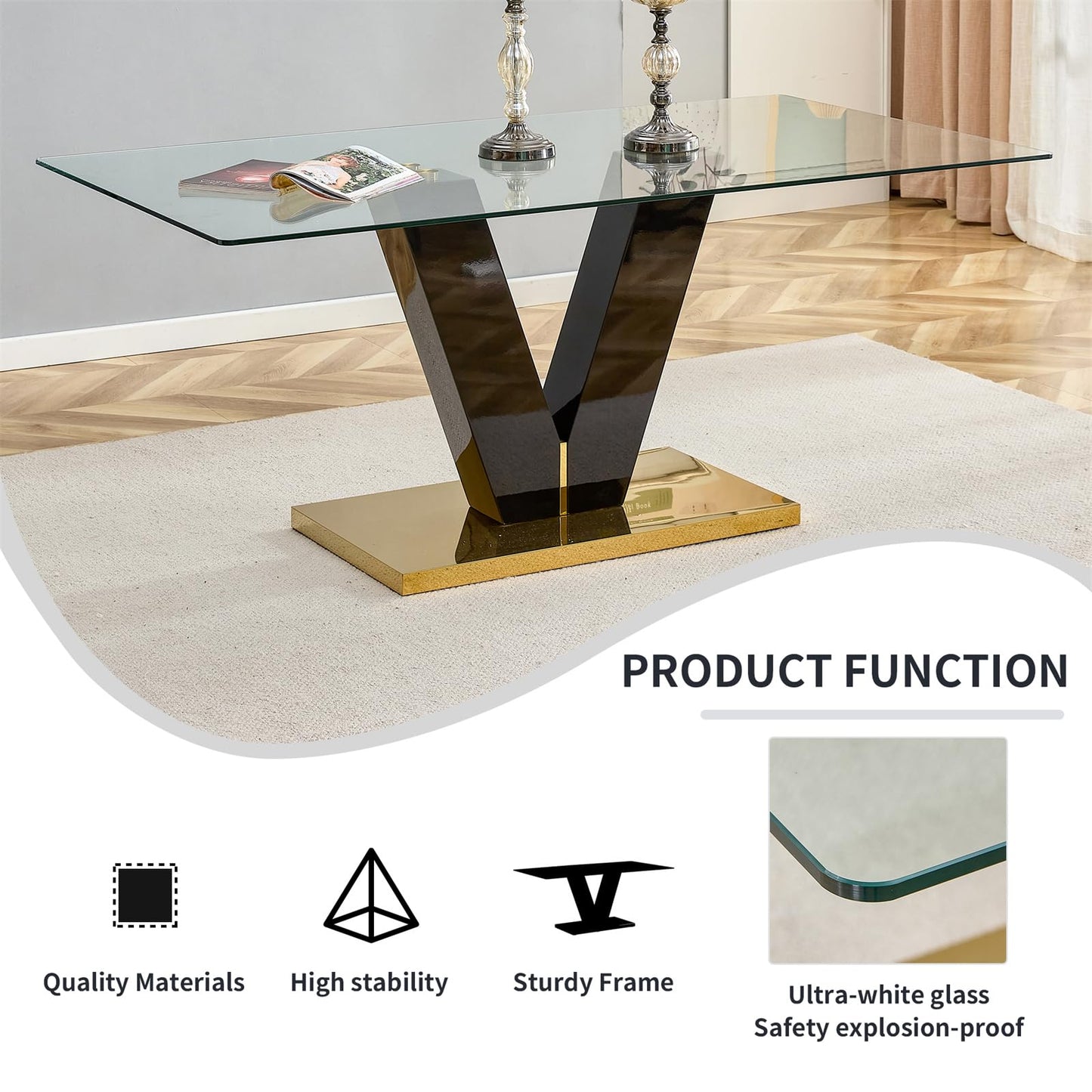 BAOPIN 71" Glass Dining Table Set for 8, Dining Table Set for 8, Modern Kitchen Table and 8 Chairs,Tempered Glass Tabletop and MDF Base,Dining Room Table Set for 8
