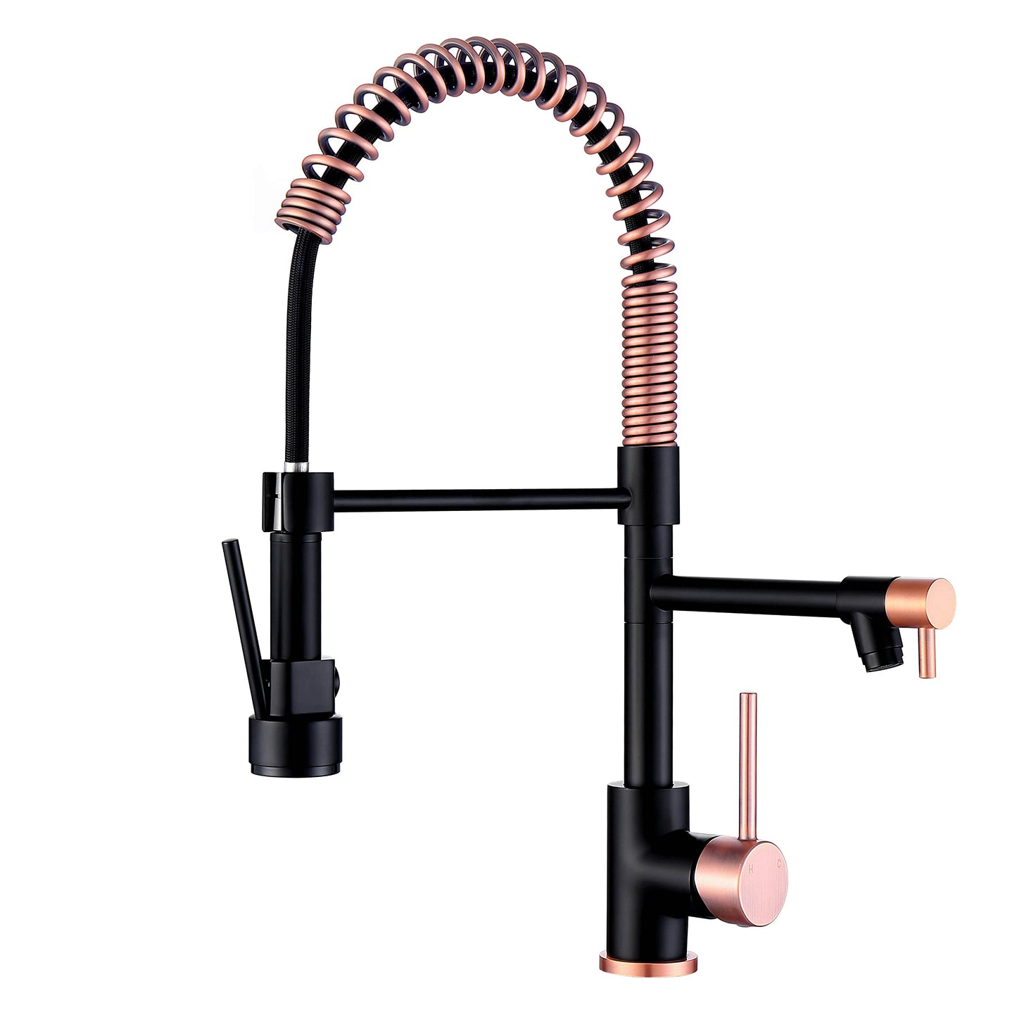 Avola Copper & Black Spring High Arc Kitchen Faucet,Stainless Steel Pull Down Sprayer Faucets,Kitchen Sink Faucet Single Handle Spring Two Nozzles Faucets, Suitable for RV, Bar & Laundry