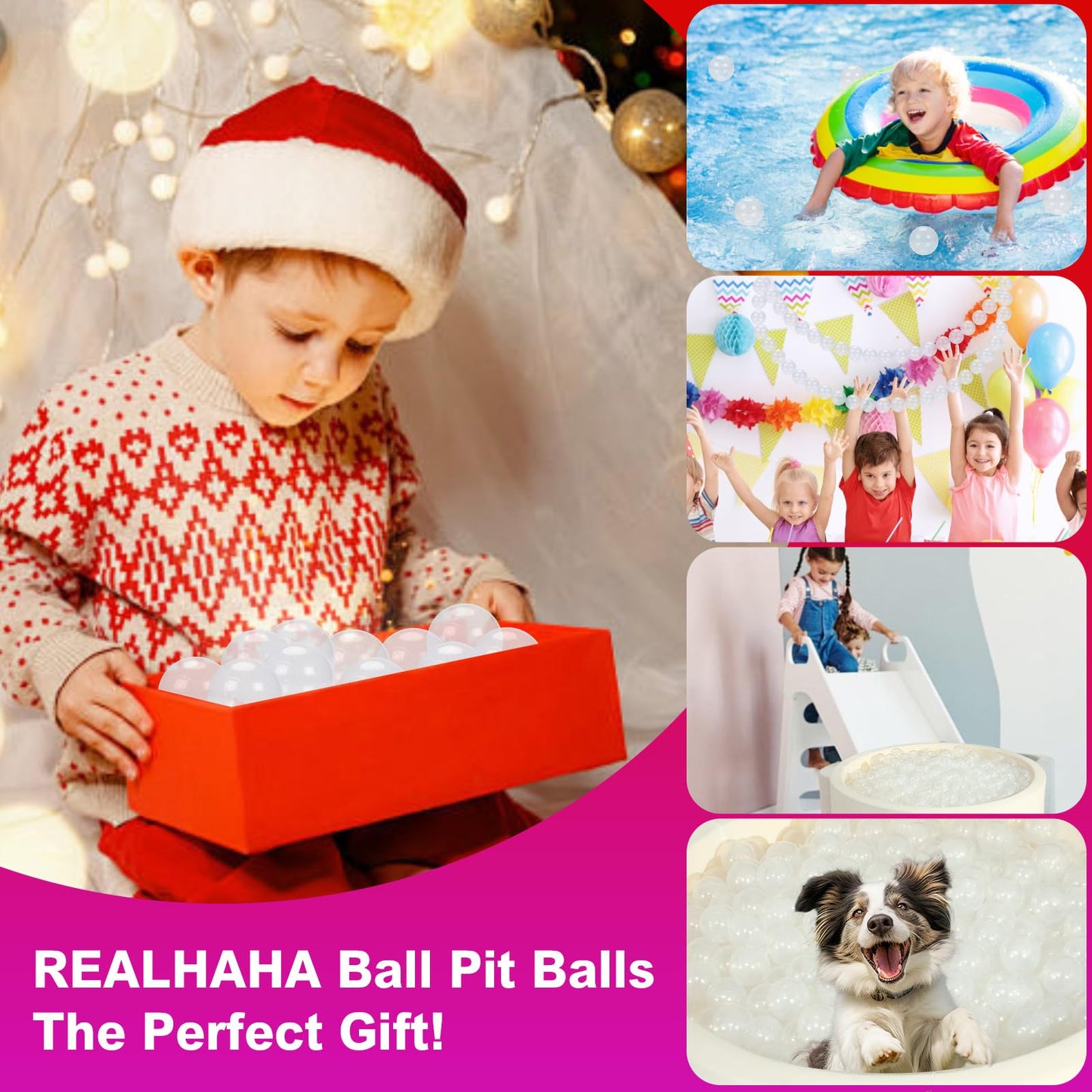 Realhaha Pit Balls for Toddlers Ball Pit, BPA Free Plastic Balls 2.4 Inch for Babies for Boys Girls, Kid Accessories for Bounce House, 100 (Clear)