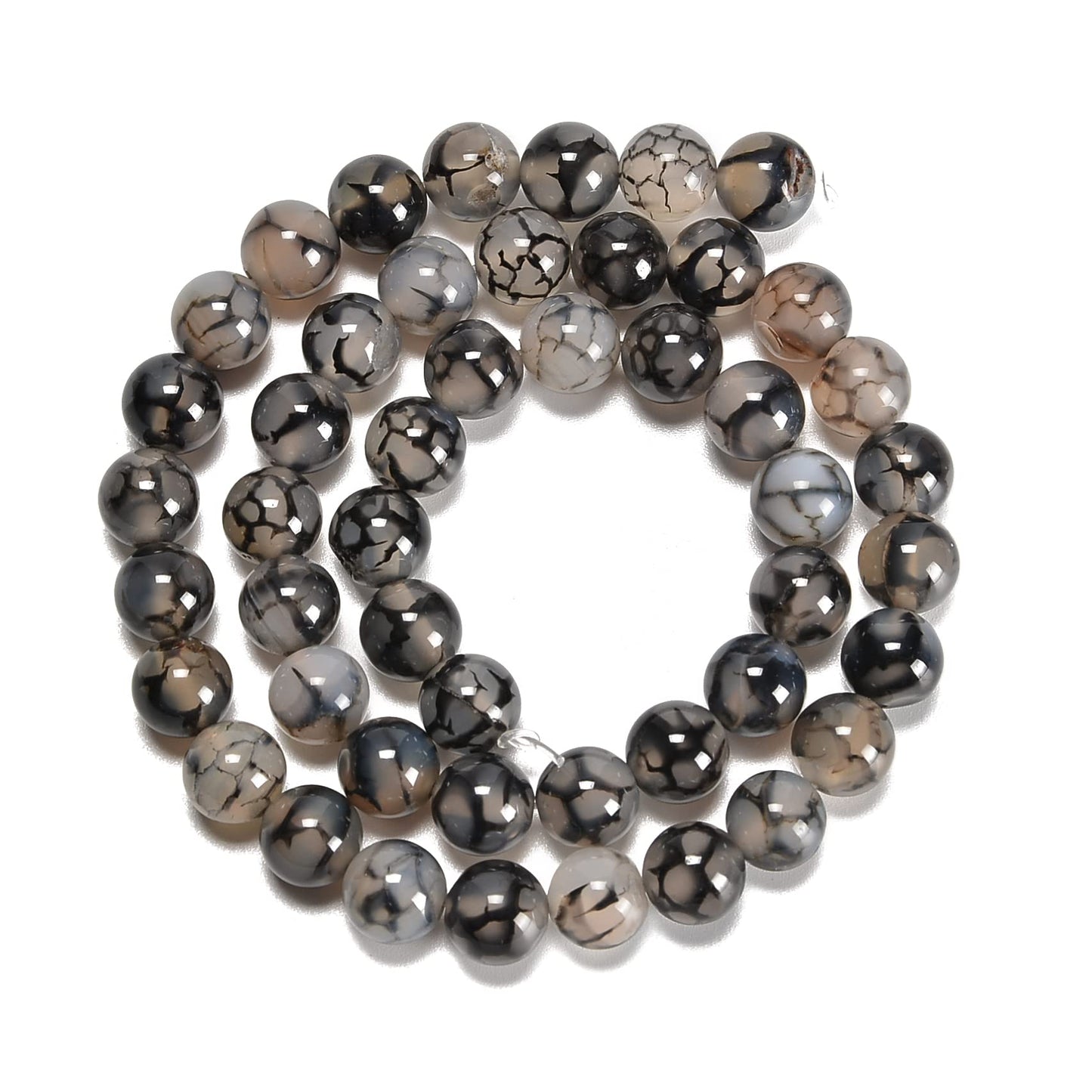 jodaying 10mm Black White Dragon Agate Smooth Round Natural Gemstone Loose Beads for Jewelry Making DIY Findings 1 Strand 15"