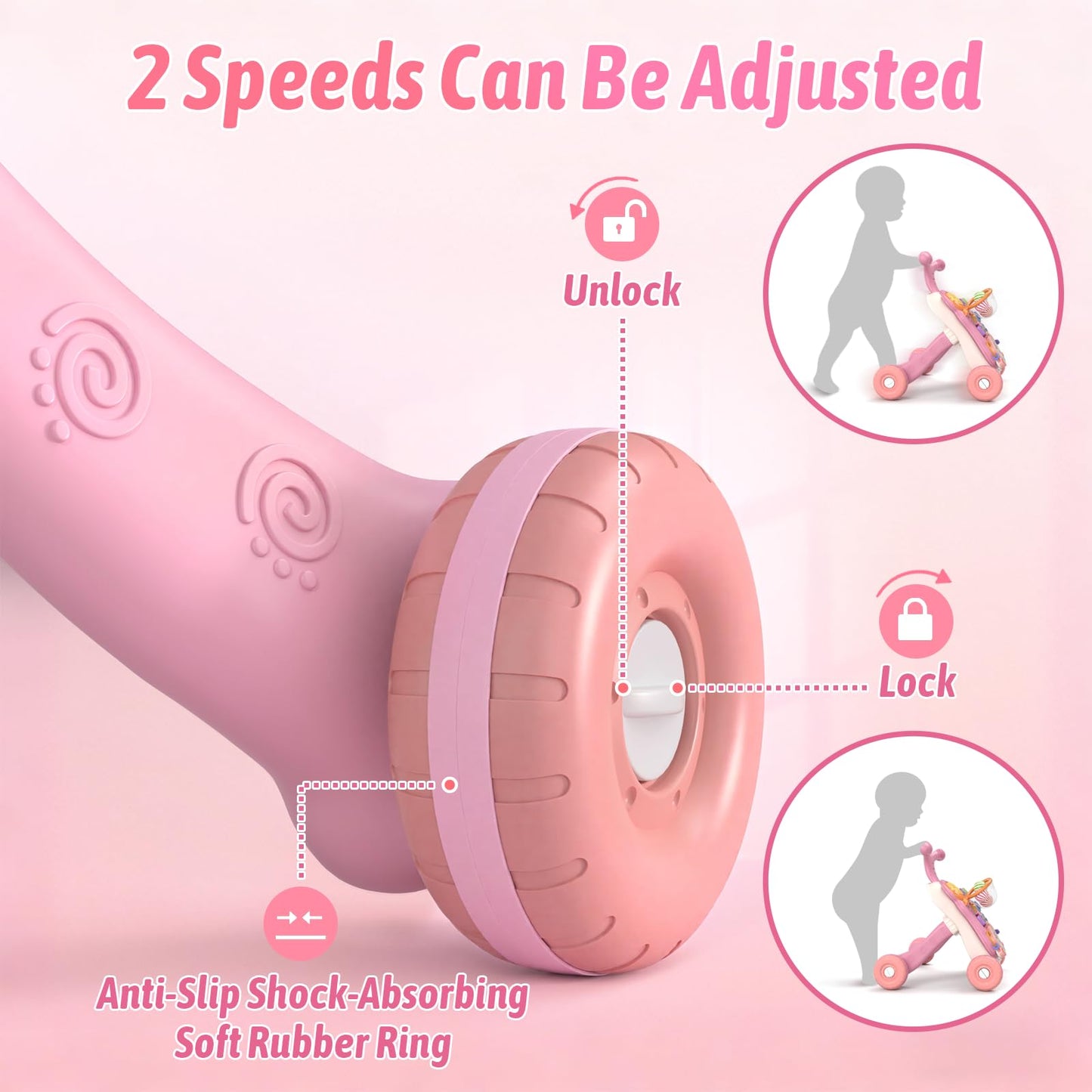 QDRAGON 3 in 1 Baby Walker and Activity Center for Girl, Learning to Walk, Sit to Stand, Early Educational Push Toys with Music Panel for Infant Toddler 12+ Months Pink