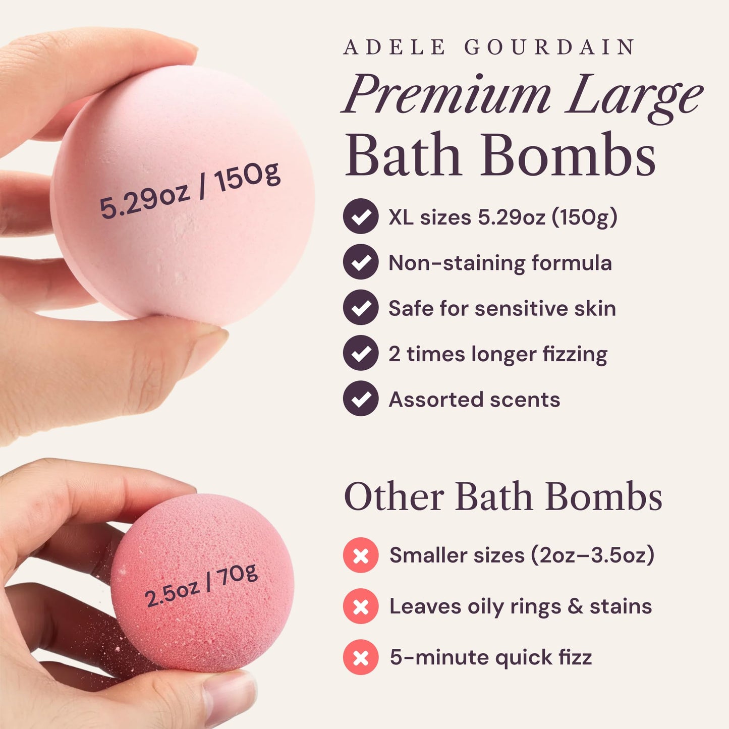 ADELEGOURDAIN Bath Bombs Set XL, Pack of 12 Pcs Gift Set for Women - 5.29oz Bath Bombs for a Soft Skin Feel, Spa Gift Set for Birthday, Girlfriend or Mothers Day, Gift Box Idea for Her, 150 gr Each