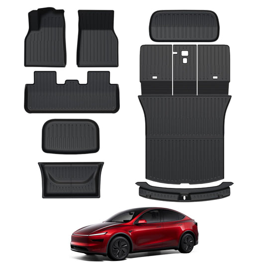 Foronetry Floor Mats for 2025 2026 Tesla Model Y Juniper, 8PCS All Weather Full Set Cargo Liners Accessories, 3D TPE Odorless Floor Mat Trunk Frunk Rear Mats for 5-Seater(Not Fit 7Seat and Standard)