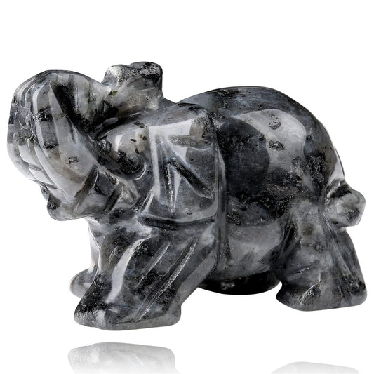 2" Black Labradorite Elephant Decor Cute Polished Natural Stone Hand Carved Pink Healing Crystal Sculpture Statue Figurines Gemstone Hippie Home Room Office Desk Decoration Gifts for Women Men