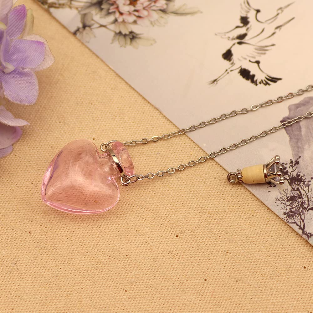Bysxny 1PC 1PC Colorful Heart Vial Perfume Bottle Necklaces Stainless Steel Chain Make a Wish Aroma Essential Oil Diffuser Pendant necklace Women Jewelry (Pink Heart)