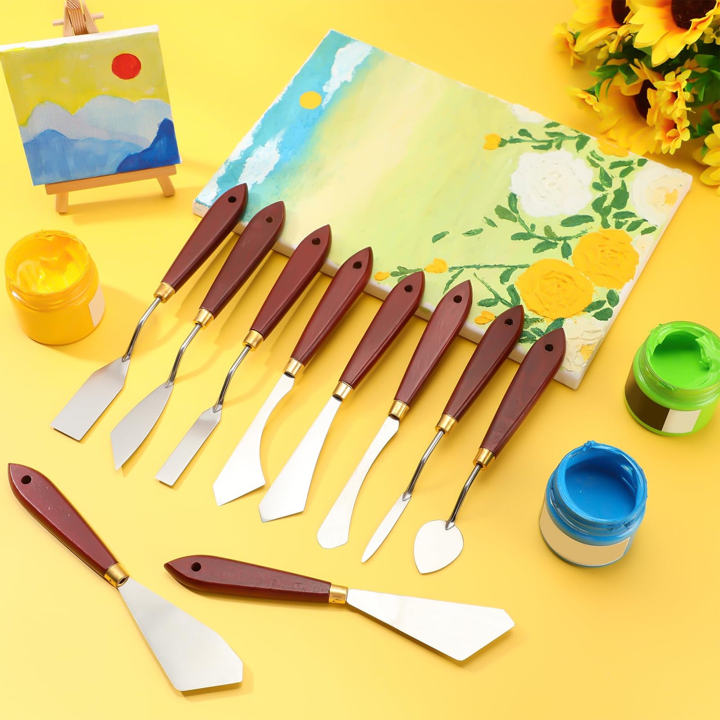 Lasnten 37 Pcs Palette Knife Set Pallet Knife Set Stainless Steel Paint Spatula Tools with Wooden Handle for Acrylic Color Mixing Scraper Supplies Oil Painting Accessories