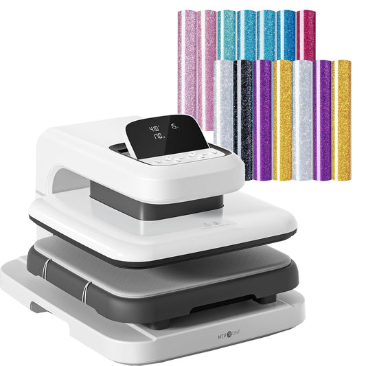 HTVRONT Automatic Heat Press 2 Bundle - Automatic Heat Press 2 & 15 Pack 12" x 10" Glitter Heat Transfer Vinyl,