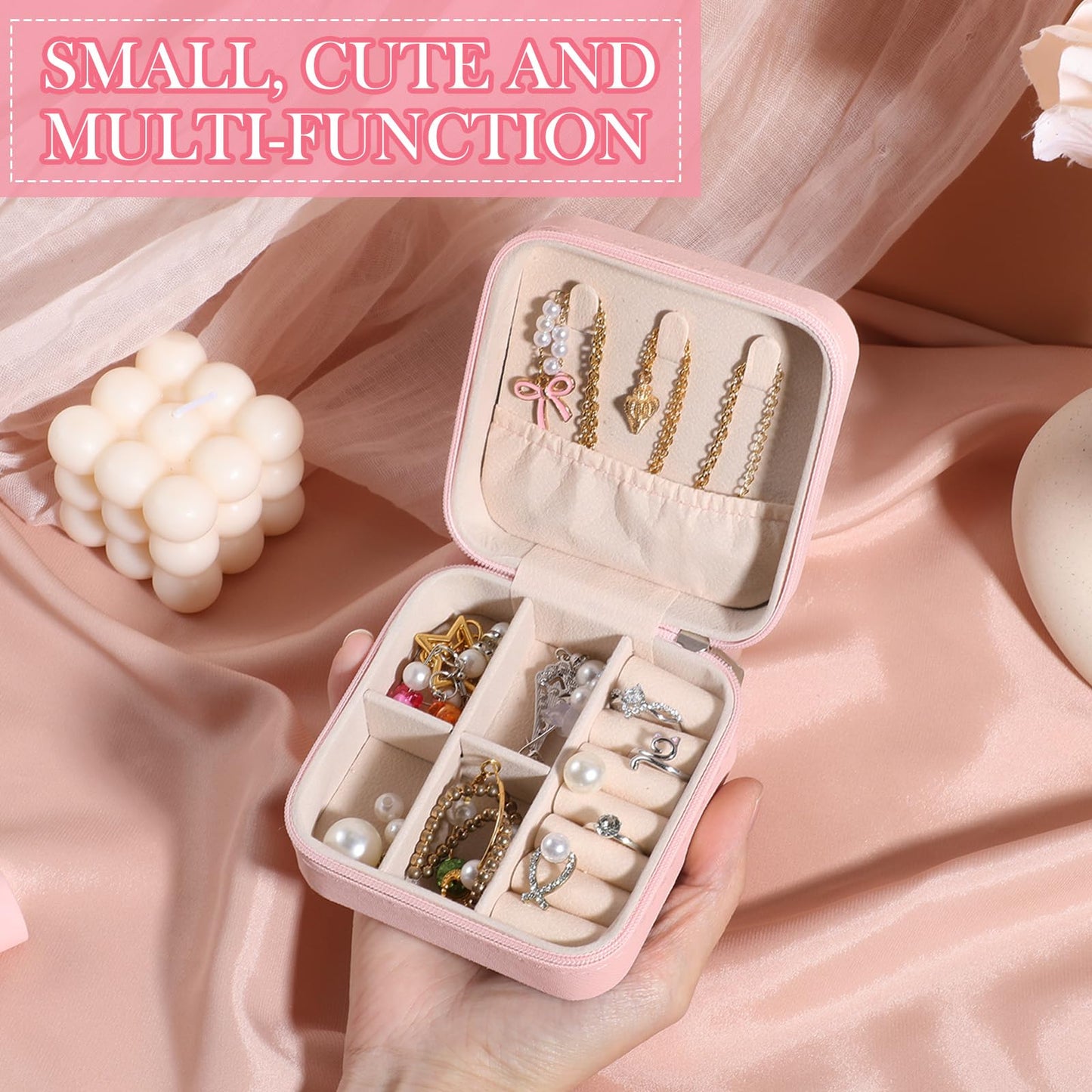 HOFURME 6 Pack Pink Travel Jewelry Case Bridesmaid Gifts Box, Small Jewelry Box Mini Jewelry Organizer, PU Leather Portable Earring Storage Box for Women Girls Bridesmaid Proposal Gifts